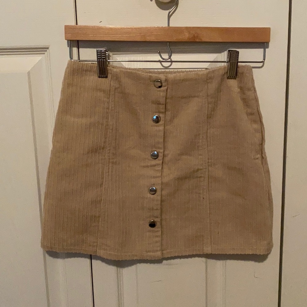 Corduroy Tan Button Snap Skirt